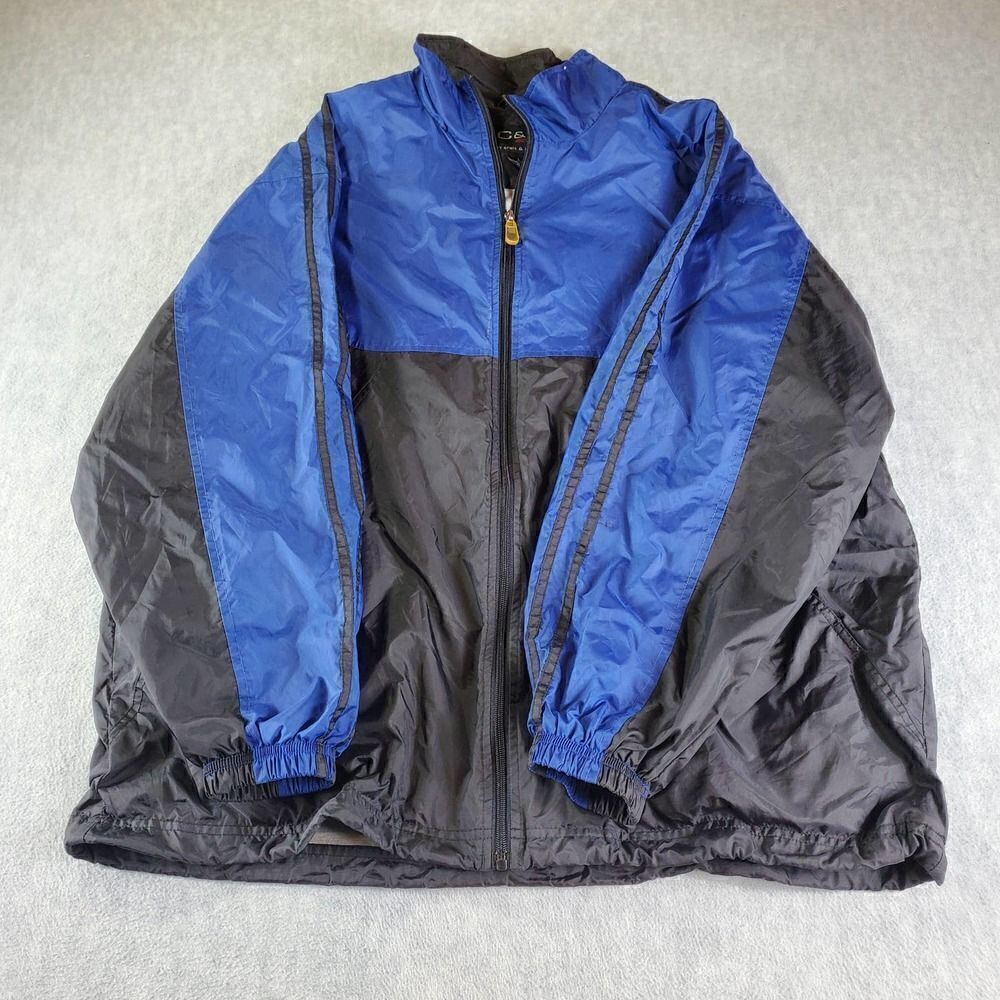 Vtg CB Sports Jacket Mens Large Black Blue Croft & Barrow Windbreaker Full Zip